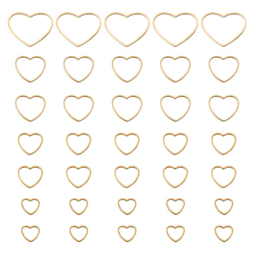 8593 35Pcs Heart Linking Rings Golden Frames Connectors 4 Sizes Hollow